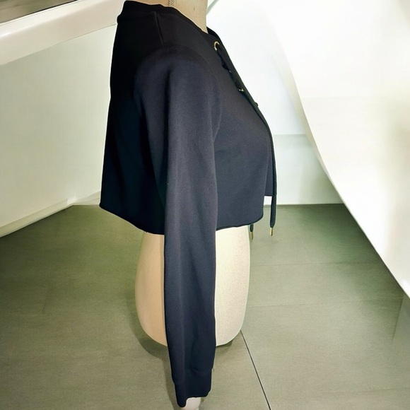 Calvin Klein Black Cropped Lace Up Sweatshirt Style Top Size XS - Picture 7 of 9